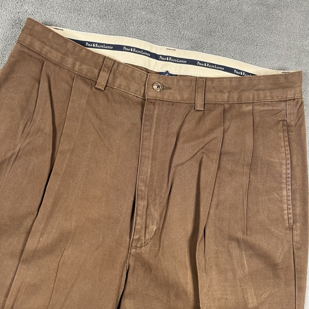 Polo Ralph Lauren Pants Mens 34x36 Brown Hammond Pleated Cuffed Chino Classic